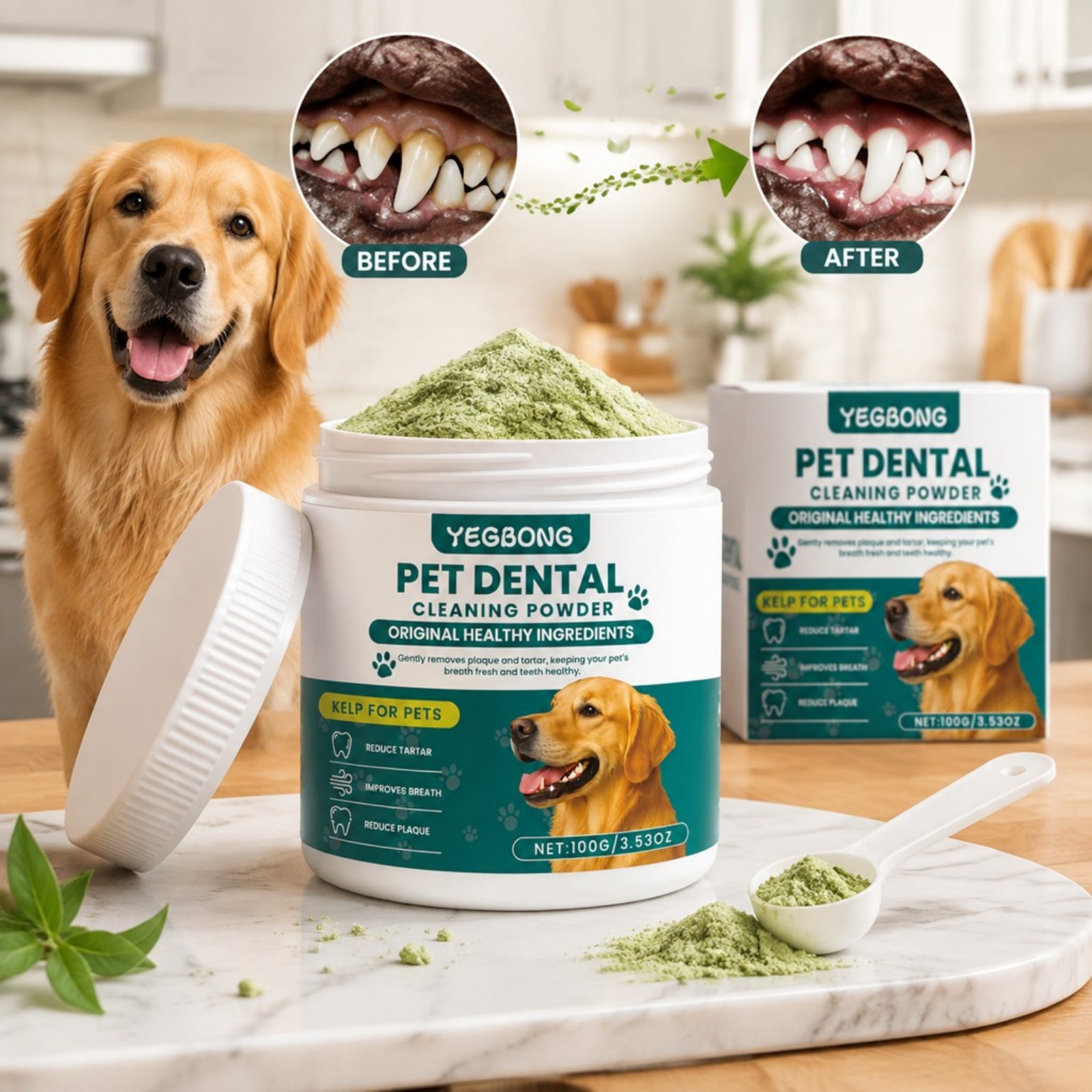 Teeth Whitening Mouthwash - Polvo Limpiador Dental para Perros con